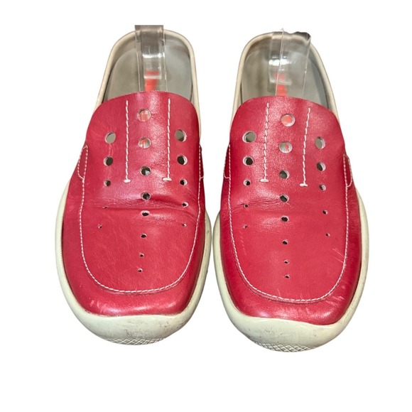 Prada Leather Mule Slip-on Slides Shoes Women 36/6 Red Gray Made in Italy - Picture 6 of 16